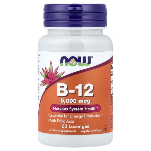 Now Foods B-12 5 000 mcg 60 Lozenges GMP Quality Assured, Vegan, Vegetarian