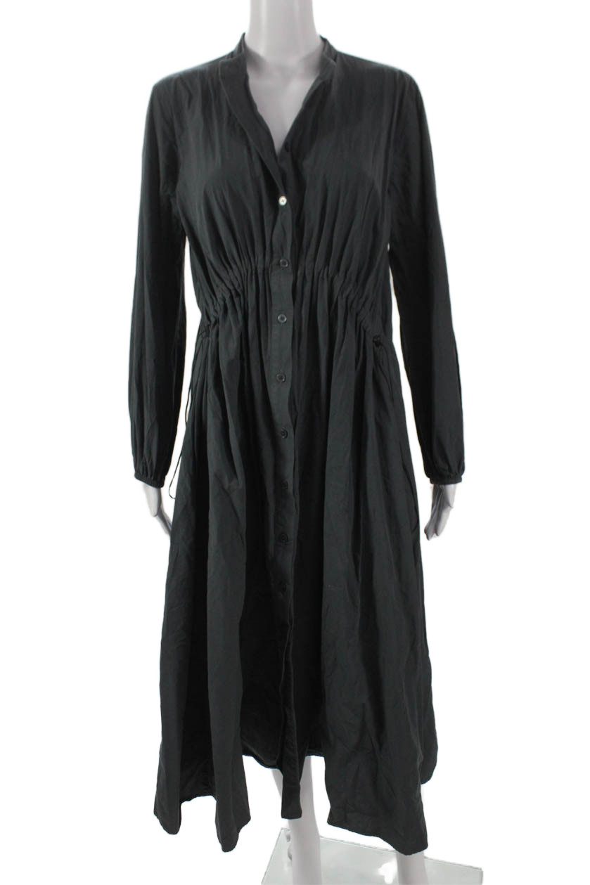 Zara Women Shirt Dress Black Cotton Collared Button Long Sleeve Mid Calf Size SFree Shipping in US $100+ Orders | $6.95 Orders Below