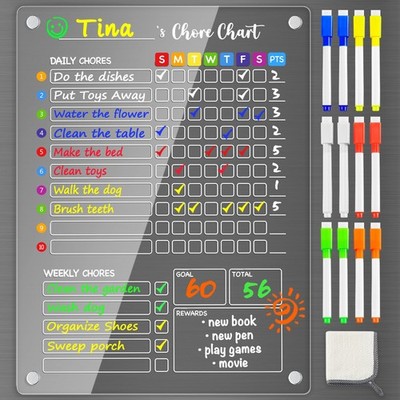 Acrylic Magnetic Chore Chart for , 12''x16'' Reward Responsibility Chart, Chore...