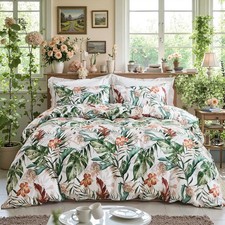 100 Cotton Floral Queen Bedding Green Palm Leaf Comforter Set Botanical Home...