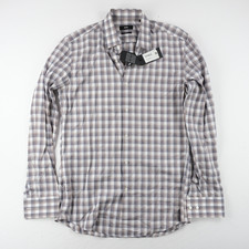 New Hugo Boss 15.5 39 Slim Fit Dress Shirt Blue Brown White Plaid 100 Cotton