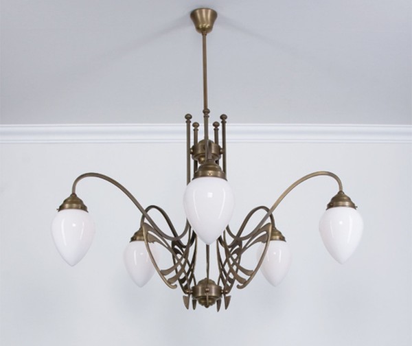 Xxl Kronleuchter Messing Glas Weiß E27 L:100 Cm Premium HäNgelampe Wohnzimmer-image