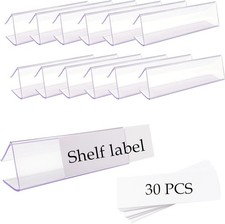 30 Pcs Plastic Shelf Label Holder,3" L x1" H Wood 3" L H, Clear