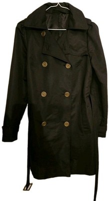 Rachel Zoe Women s Black Hooded Trench Coat Double Breasted Belted Rain Jacket S