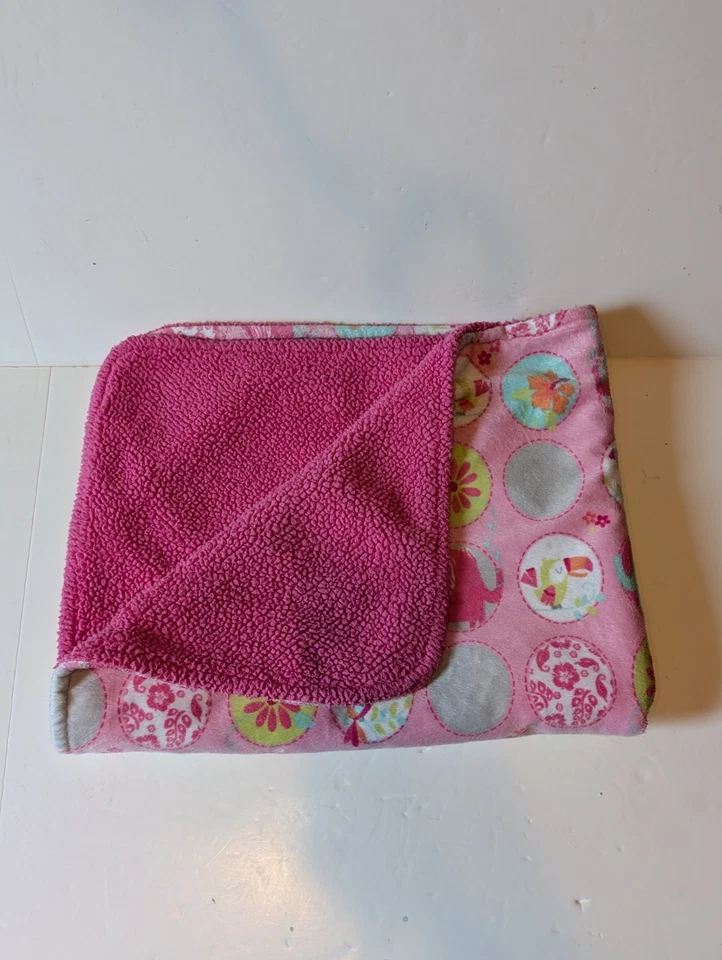Garanimals Baby Blanket Birds Flower Elephant Circles Pink Sherpa 30"x40"  - Image 3 of 4