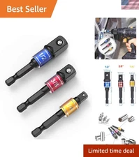 Impact Grade Socket Adapter Set - 3-Piece 1/4, 3/8, 1/2 Inch for Power Drills