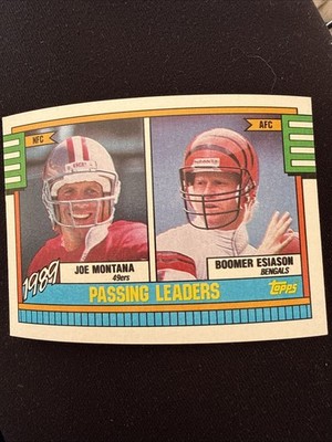 1990 Topps #229 1989 NFL Passing Leaders Joe Montana / Boomer Esiason