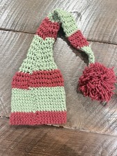 Pom Pom Knitted Infant Green And Red Hat