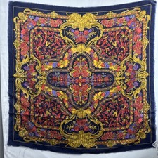 Vintage Challis By Berkshire Scarf Japan Floral 48" Square Acrylic Fringed