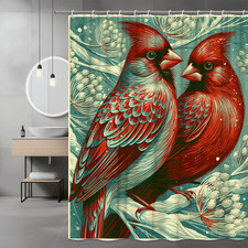 Cardinal Birds Shower Curtain Red Bird Print Blue Background