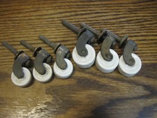 6 Vintage Antique Ceramic Porcelain Metal Caster Wheels; 1 1/8" & 1" Diameters