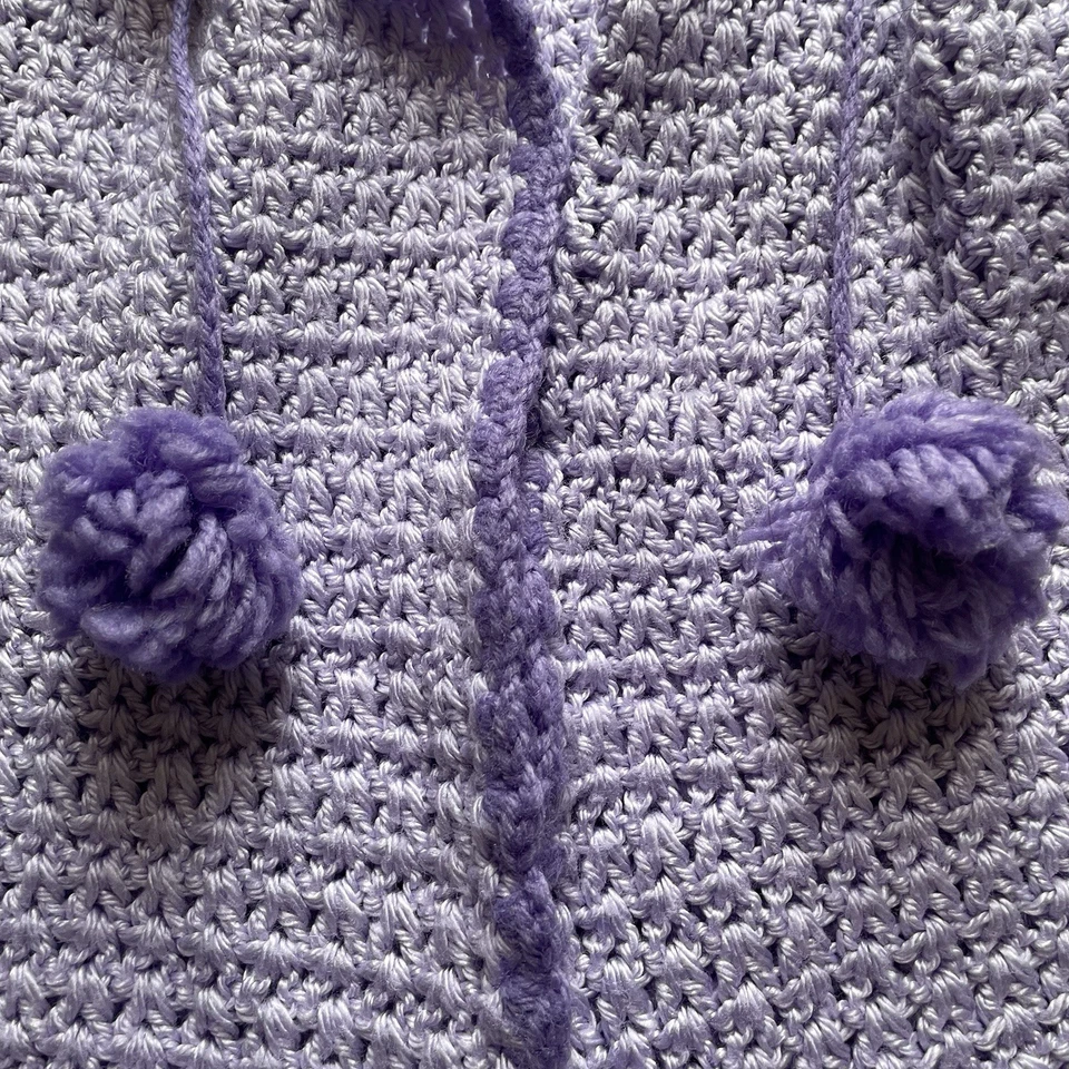 Poncho con capucha tejido a mano ganchillo lavanda bebé Foto 2 de 4