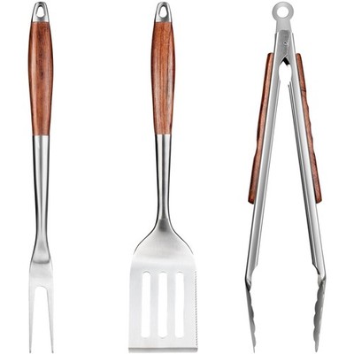 Grillzubehör Set Grillbesteck BBQ Werkzeug Edelstahl Holz Flaschenöffner