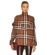 Burberry Brown Notter Check Deconstructed Nylon Rain Jacket Size UK 10 NEW