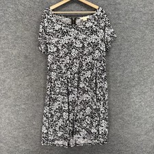 Michael Kors Dress Women 2X Plus Black Floral Shift Midi Zipper Short Sleeve