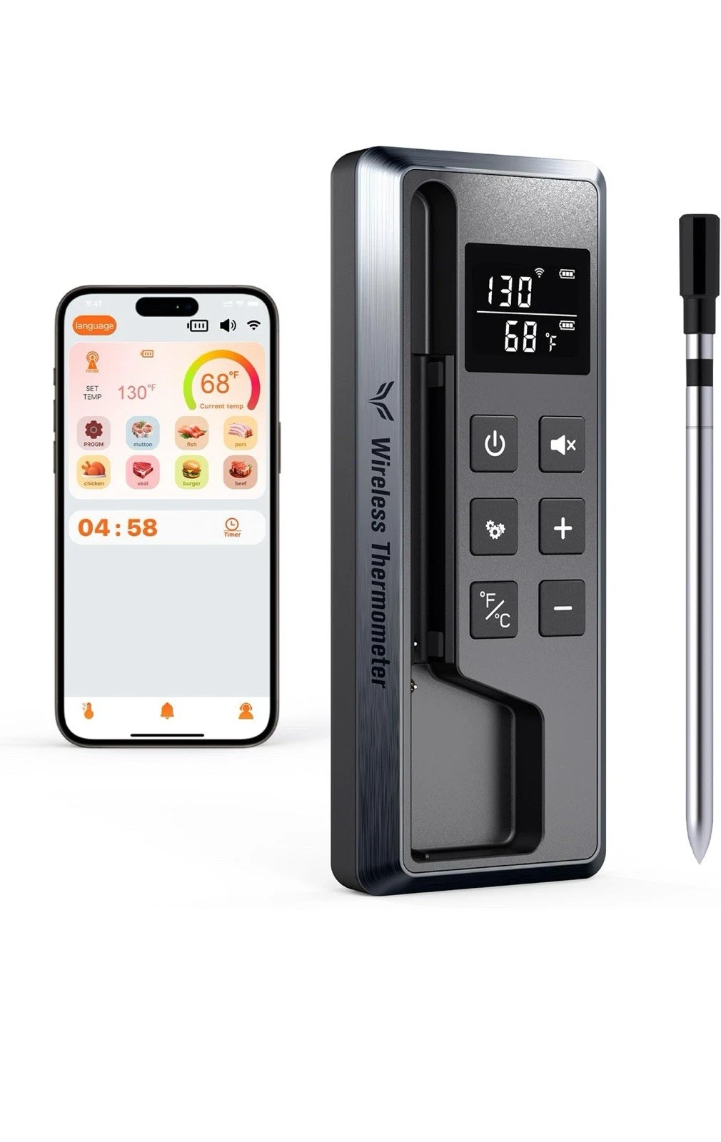 Meat Thermometer Digital Wireless, 800FT Long Range Bluetooth Cooking Thermom...