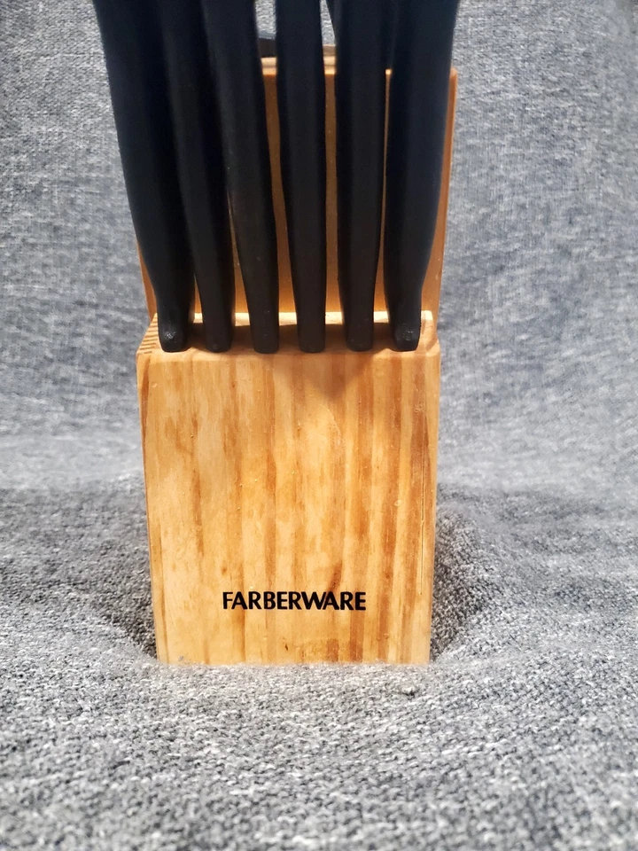 Juego de bloques de cuchillos de madera Farberware 11 piezas 12 cuchillos negros de acero inoxidable tijeras  Foto 3 de 3