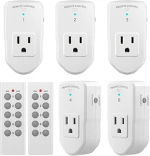 BN-LINK Wireless Remote Control Electrical Outlet 2 Remotes 5 Sockets, White 