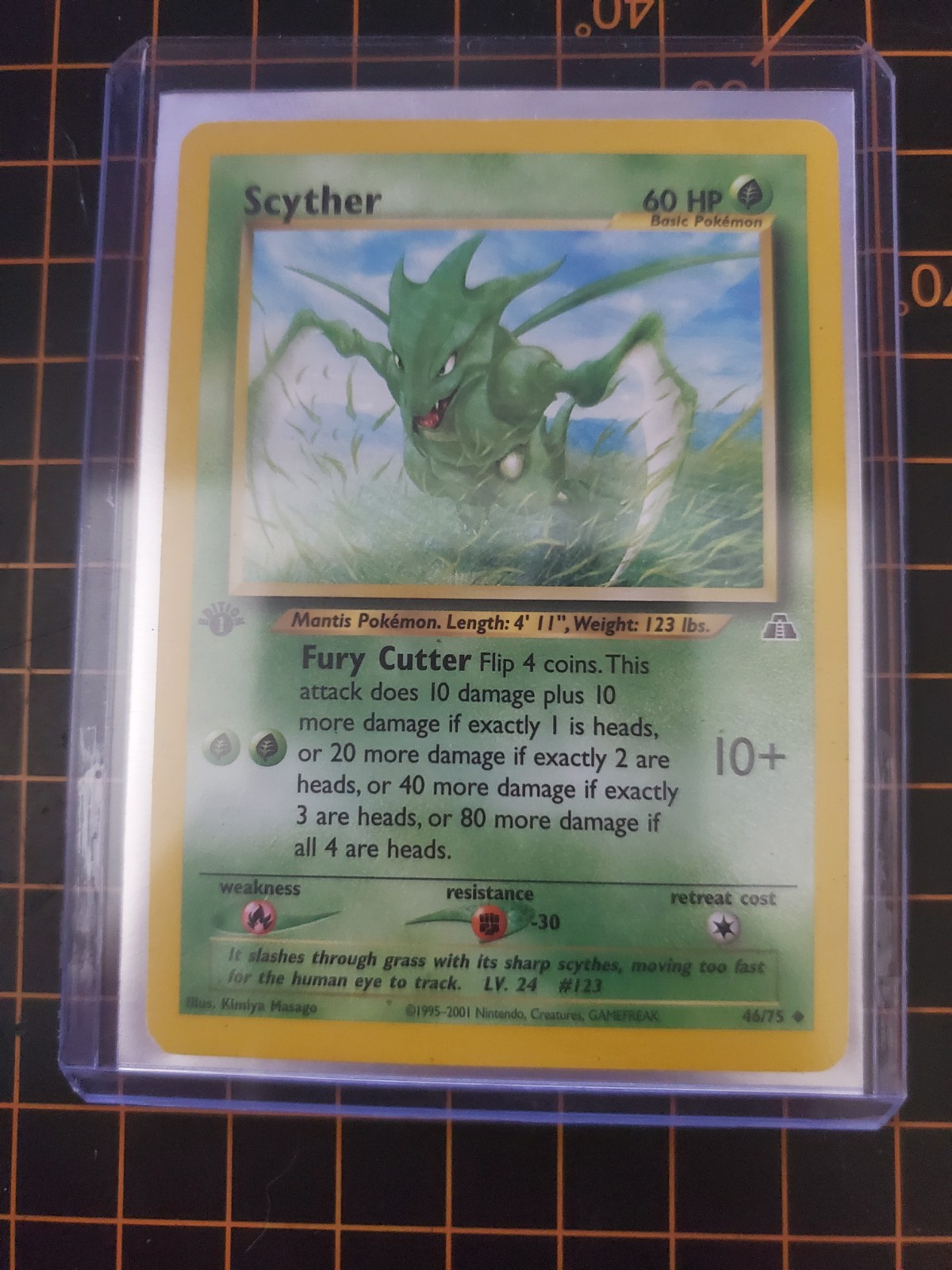 Scyther 46/75 Neo Discovery 1st Edition Pokemon TCG Vintage NM With Top Loader