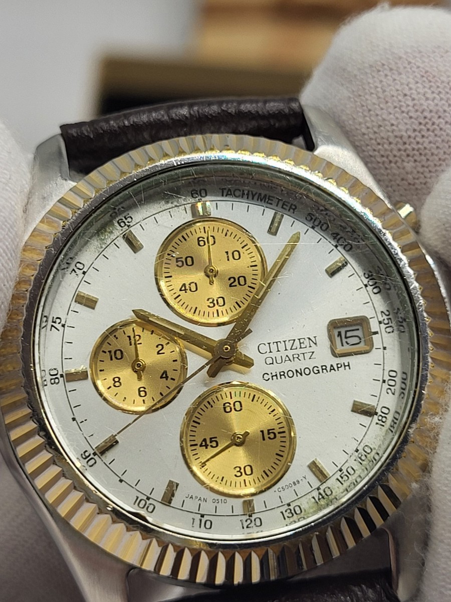 SERVICED WORKS] 1990 Citizen Chronograph Watch Men 38mm Silver
