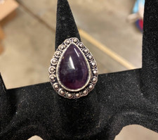 Teardrop Shaped Purple Amethyst Sterling Silver 925 Gemstone Ring Size 6