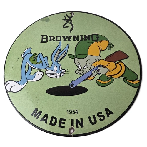 Vintage Browning Firearms Porcelain Sign - Rifles Shotguns Ammo Gas Ad Pump Sign