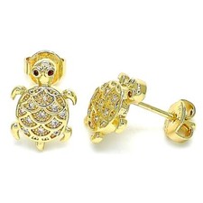 14K GOLD PLATED STUD EARRINGS TURTLE DESIGN WITH WHITE MICRO PAVE CZ LM317