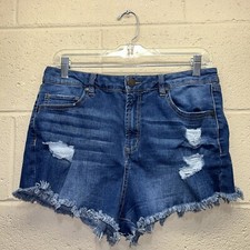Refuge Cut-Off Denim Short Women's Size 10 Blue High Rise Distressed Raw Hem