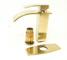 Besy Gold Waterfall Spout Bathroom Faucet Single Handle Bath Vanity