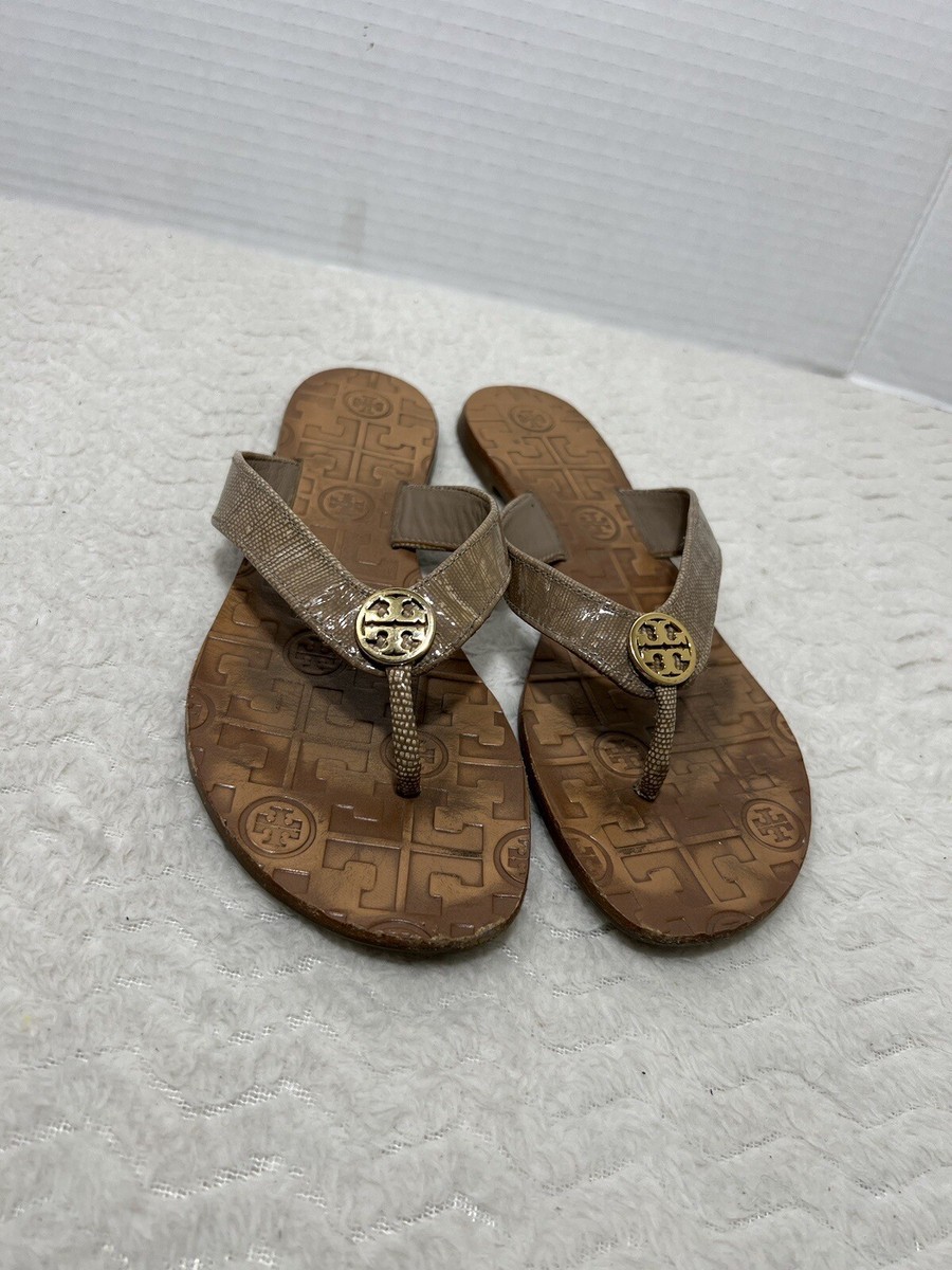 Tory Burch Thora Women 6M Patent Leather Lizardskin Thong Sandals