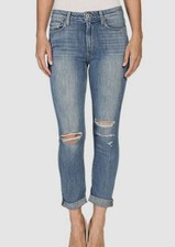 239 Paige Women Blue 23W 25L Carter Ripped Slim Stretch Rolled Cuff Jeans Pants