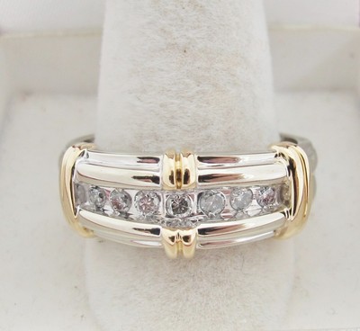14 Karat Gold Unisex Ring mit 7 Diamanten ~ ca. 0,40+ Karat (8,4 g, Größe 10,5)
