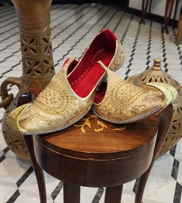 Mens khussa shoes Indian punjabi hand made pure leather wedding - Main Image