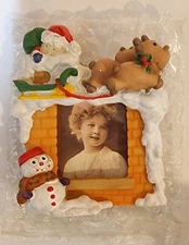 Vtg Christmas Picture Frame Ornament Santa Claus Reindeer Snowman Mini 2.5"x3"