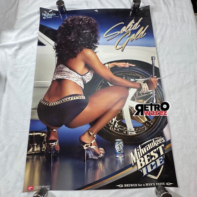 2004 Milwaukee Best Ice Heartbreaker Solid Gold Pinup Poster 18.25x25.5  Beer