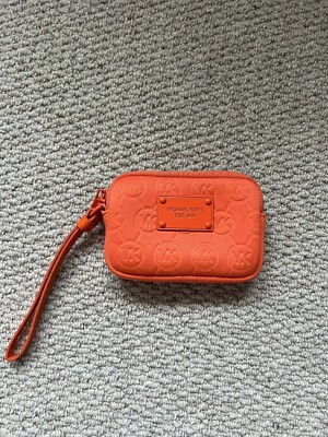 Michael Kors Electronics Neopren Coin Purse Pouch Wristlet Geldbörse Orange Padded