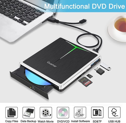 External CD DVD Drive, USB 3.0 USB-C CD/DVD+/-RW Burner Writer Portable CD ROM - Picture 9 of 9