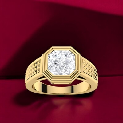 14K Yellow Gold Mens Wedding Band Octagon Ct IGI Lab