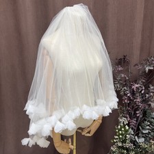 Two-layer white 3D floral lace wedding short veil tulle mesh veil with comb