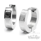 Stainless Steel Mens Earrings Hinged Hoop Silver Narrow Roman Numerals 13mm Dia