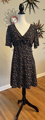 madewell garden party dress Madewell Flutter Sleeve Brown Floral Mini Dress In Cottage Garden