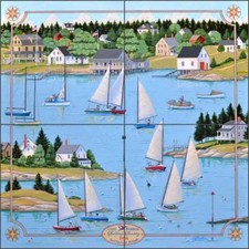 Nautical Tile Backsplash Parker Sailboat Art Ceramic Mural POV-EP005