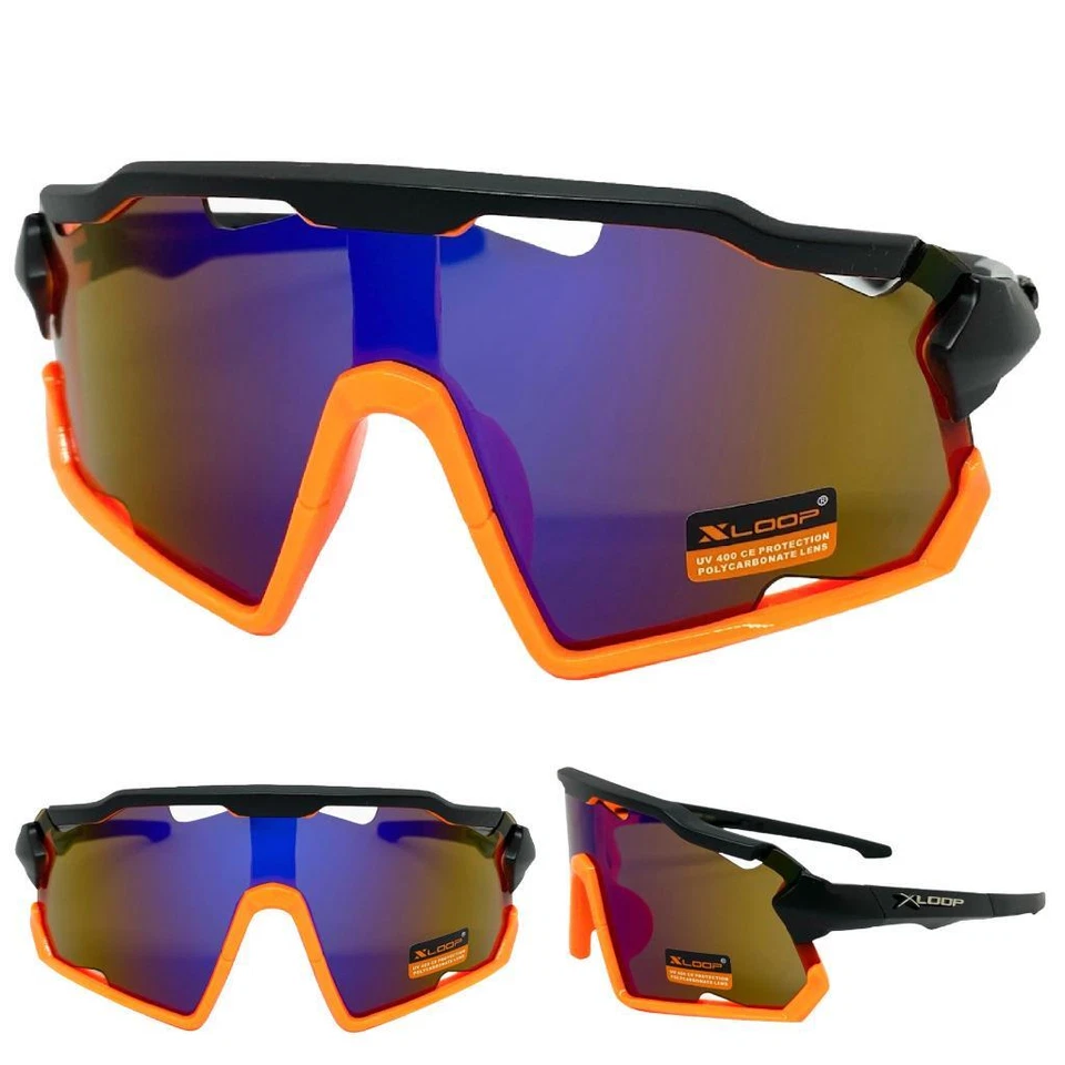 GAFAS DE SOL ENVOLVENTES DEPORTIVAS DE GRAN TAMAÑO Motociclista Ciclismo Escudo Marco Negro y Naranja Foto 2 de 4