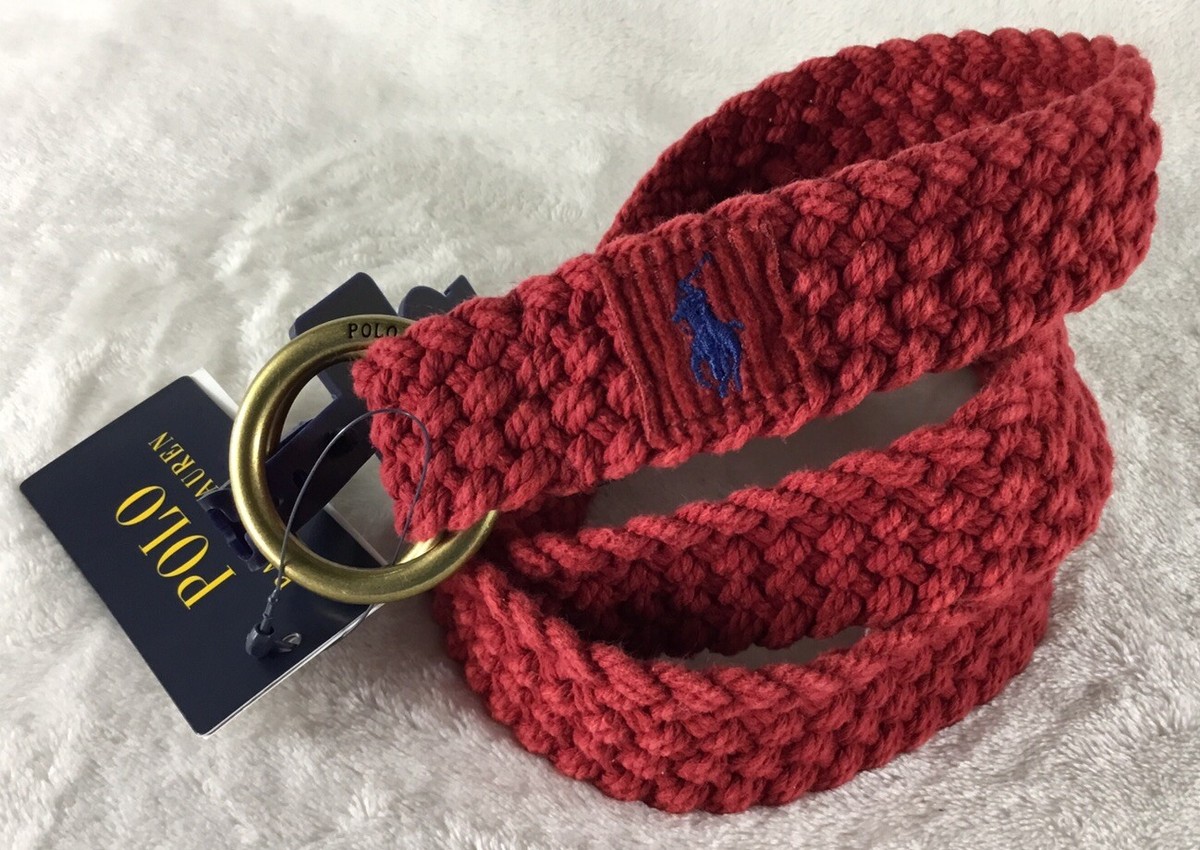 POLOラルフローレンO-RING BELT編み込みリングベルト 赤レッドL新品 Polo Ralph Lauren Belt Mens Medium Red Braided Double O-Ring