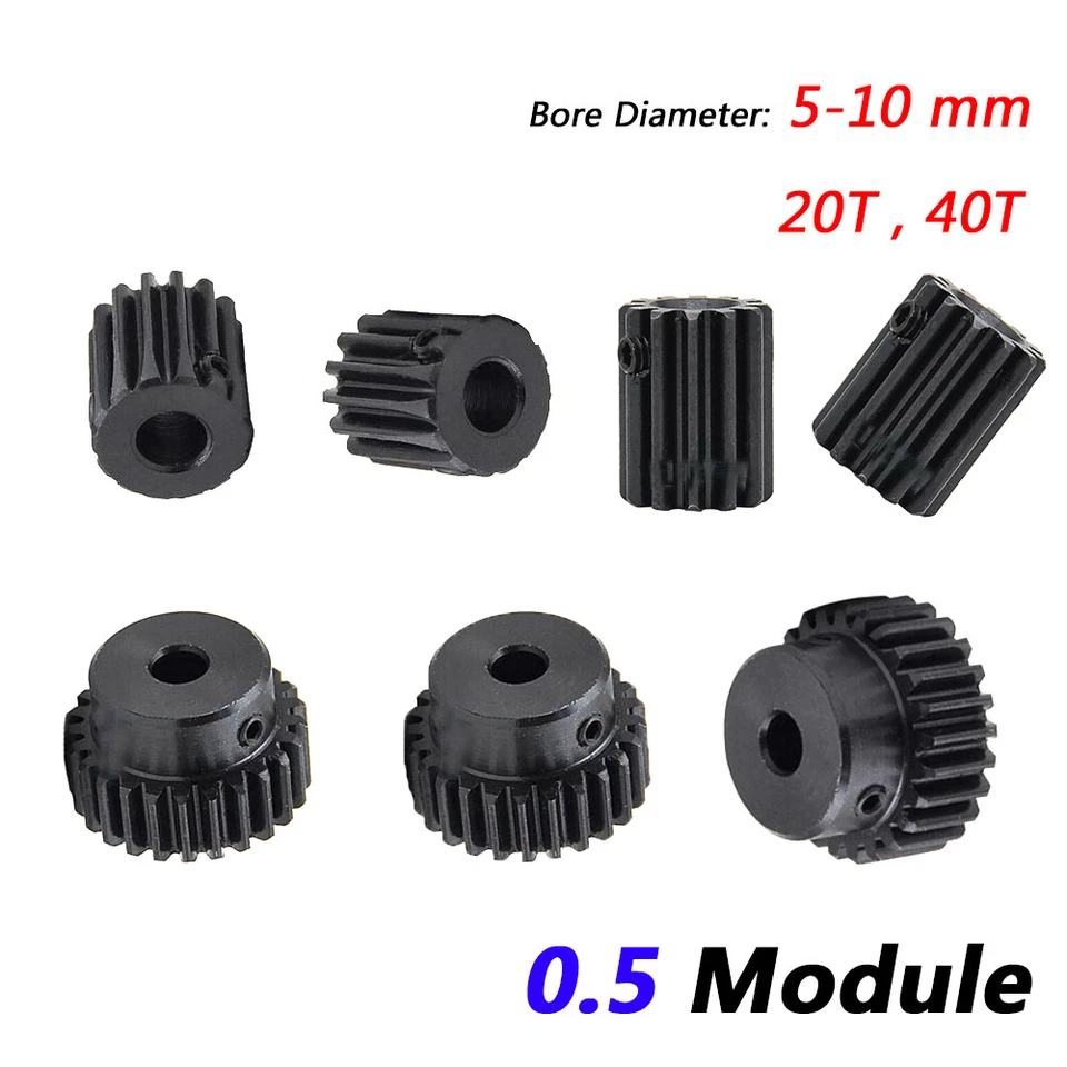 0,5 Mod Stirnräder 20T/40T Bohrung 5-10mm Ritzel Getriebemotor Getriebe Gear schwarz - Bild 1 von 4