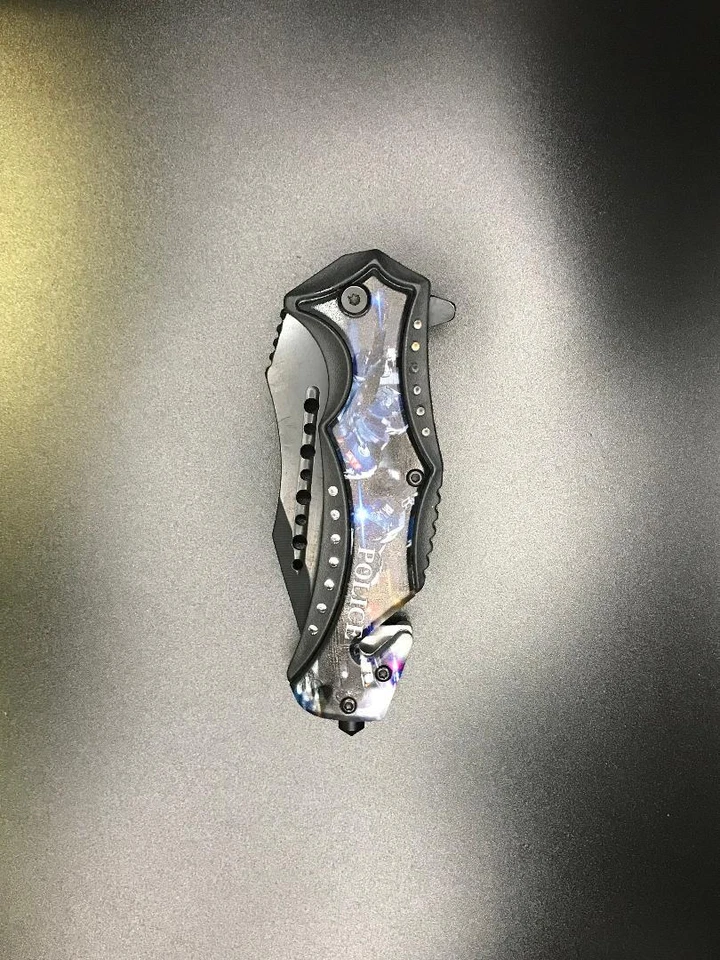 Navaja de Bolsillo 8.5" Táctica POLICÍA MILITAR Rescate Asistida por Resorte Supervivencia Abierta Foto 2 de 3