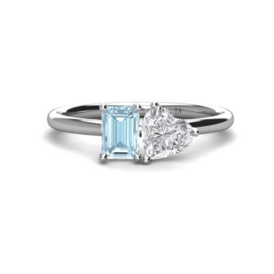 Aquamarine Lab Created White Sapphire Engagement Ring ctw 14K Gold  JP:289550