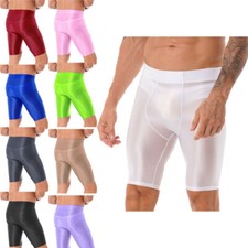 Men Compression Sports Tight Shorts Glossy Athletic Swim Workout Gym Short Pants