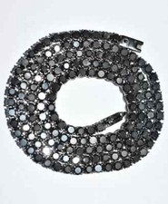 Certified 4 mm Natural Black Diamond Tennis Necklace 925 Sterling Silver 18 Inch