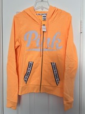 Victoria s Secret PINK Logo Sweatshirt Hoodie Jacket Full Zip Orange Size M
